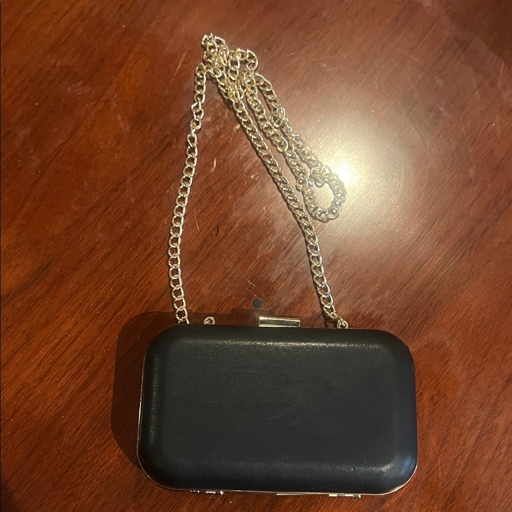 Chic Black Clutch with Gold Chain